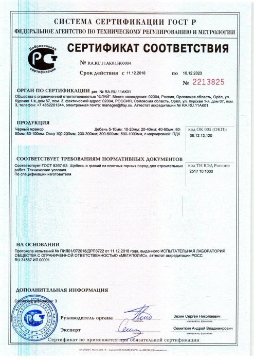 Сертификат на черный мрамор в Россоши 